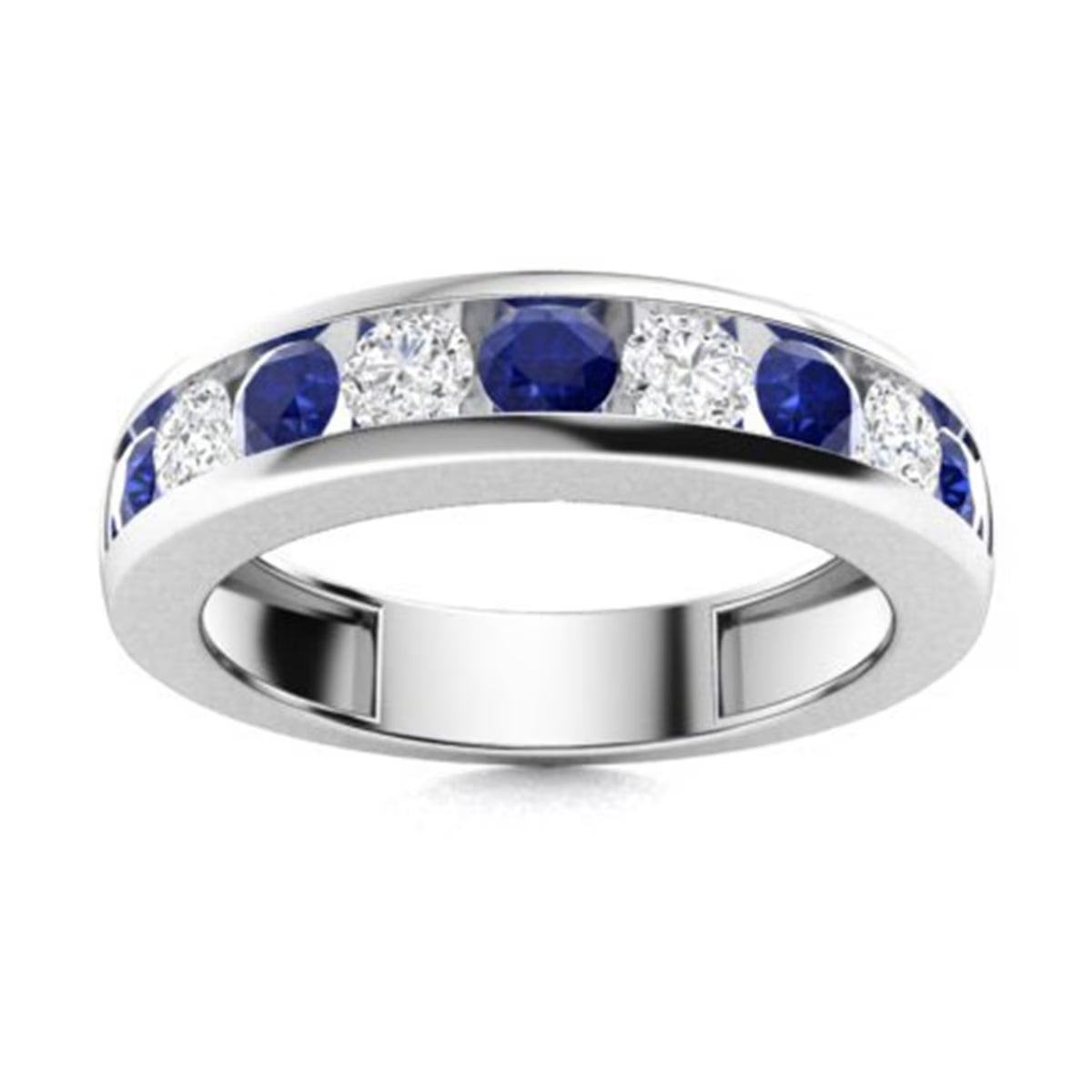 925 Sterling Silver 4 MM Blue Sapphire Half Eternity Wedding Band Ring L337268