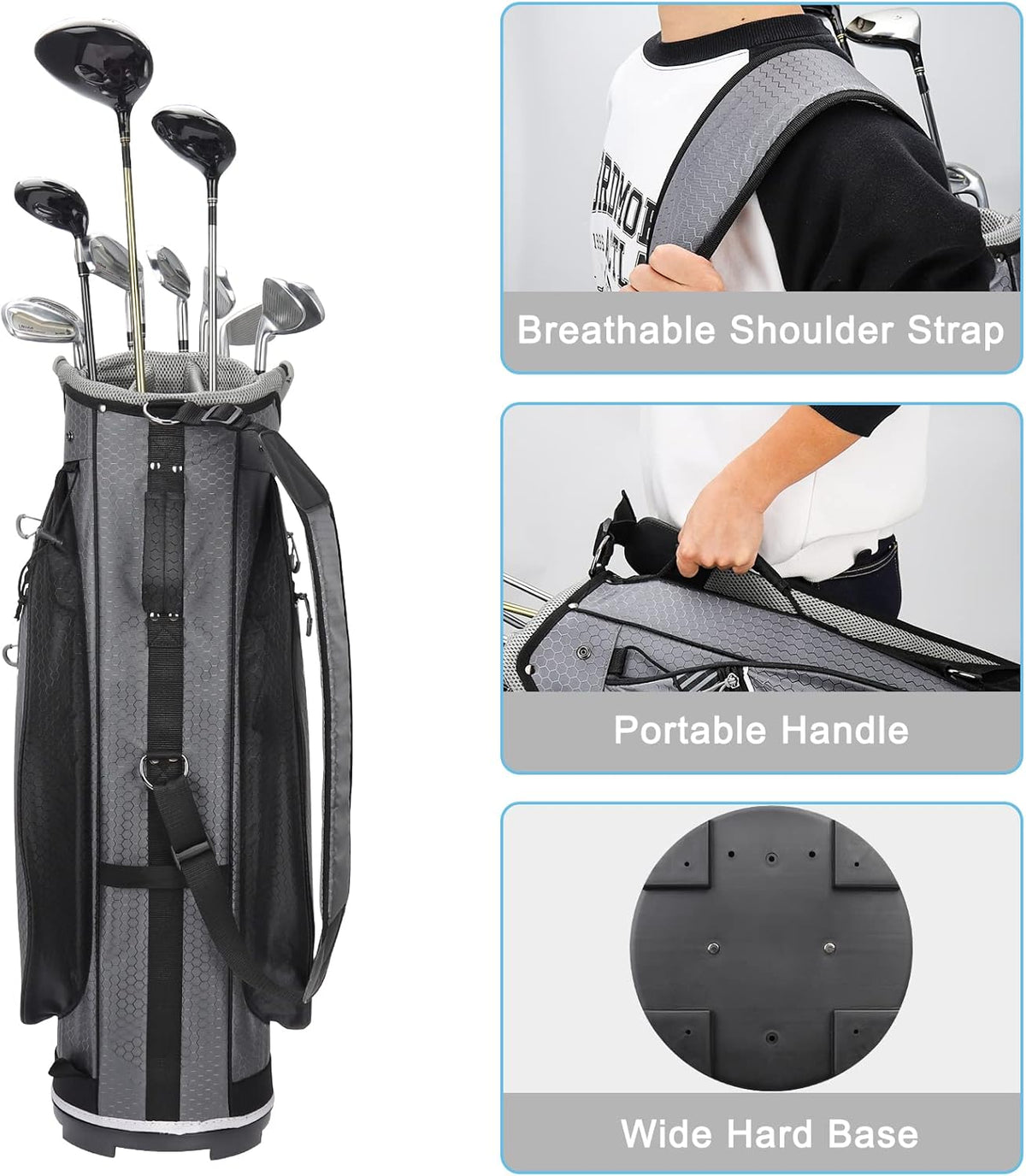 Golf Cart Bag with 14 Way Divider Top, 8 Pockets, Cooler Pouch, Rain Hood, Dust Cover, Detachable Single Strap Y47814