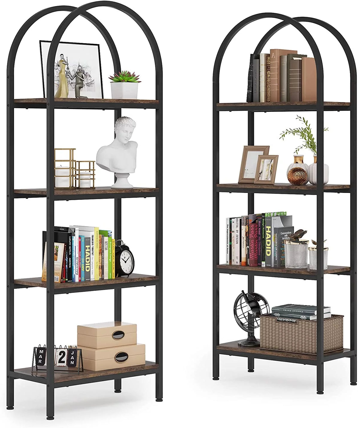 4-Tier Wood Bookshelf Set of 2 with Metal Frame X42312
