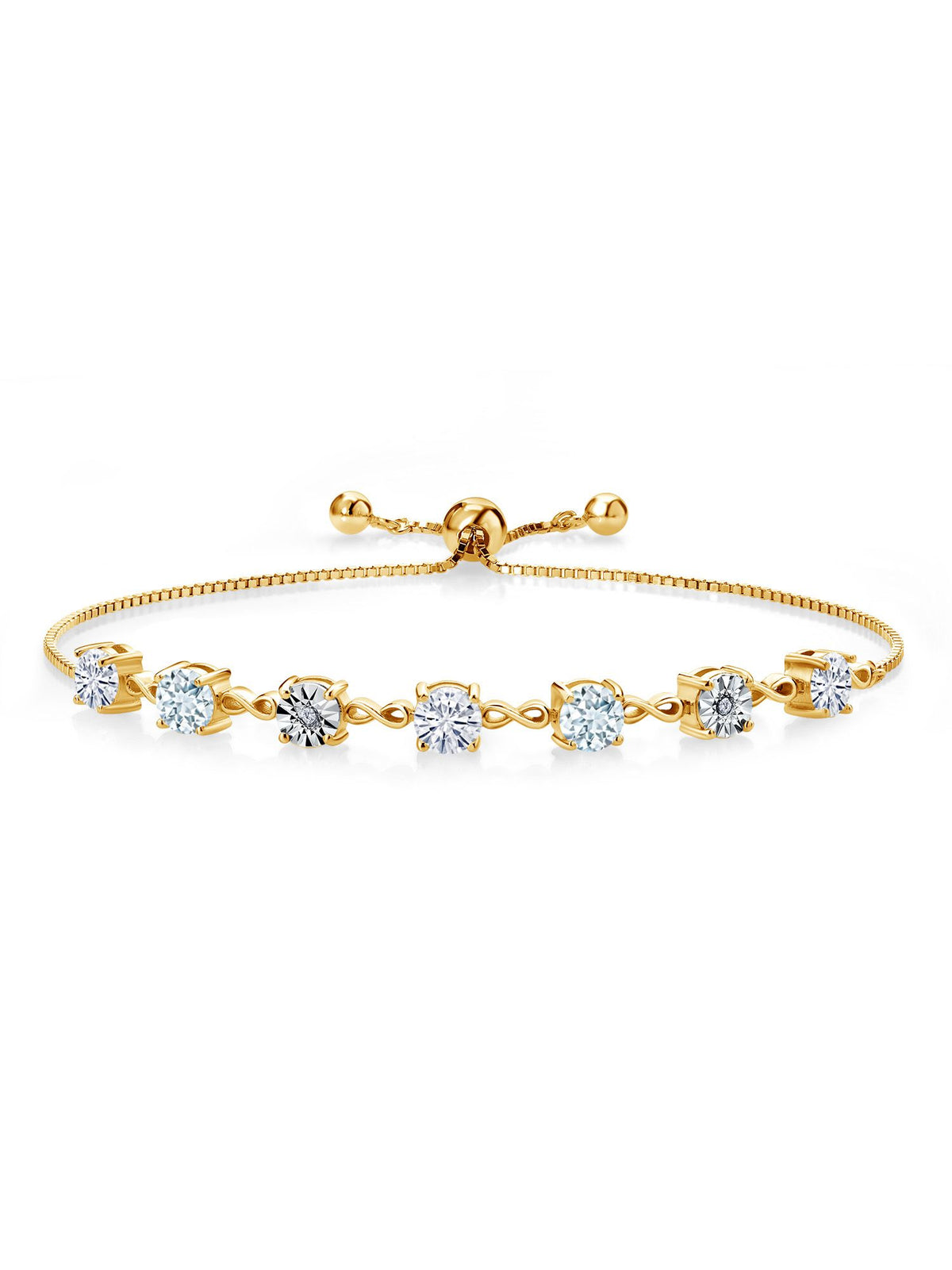 18K Yellow Gold Plated Silver Sky Blue Aquamarine Lab Grown Diamond Tennis Bracelet with Moissanite N2142