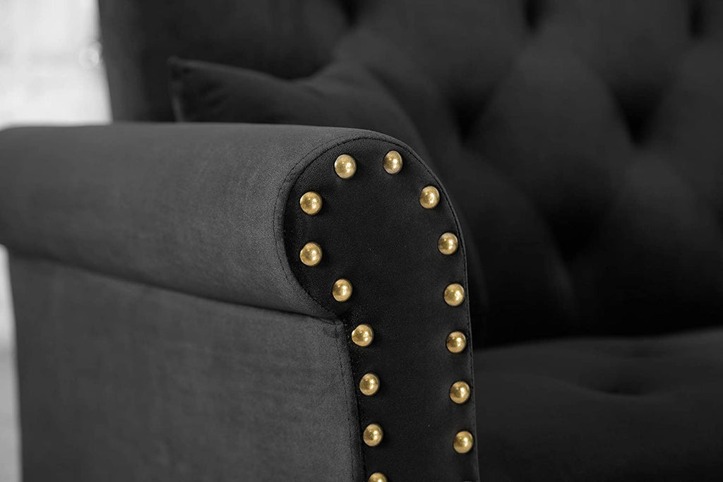 Black Velvet Convertible Sectional Sofa Sleeper Bed with Wood Legs K141146