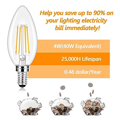 Pack of 5 Clear E12 Candelabra LED Bulbs 40W Equivalent 5000K Daylight White Non-Dimmable G505