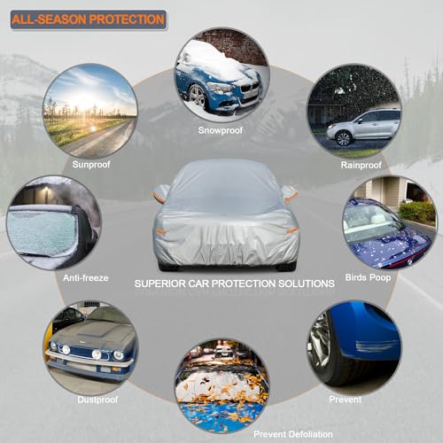 6 Layers Car Cover Waterproof All Weather with Zipper Cotton H773