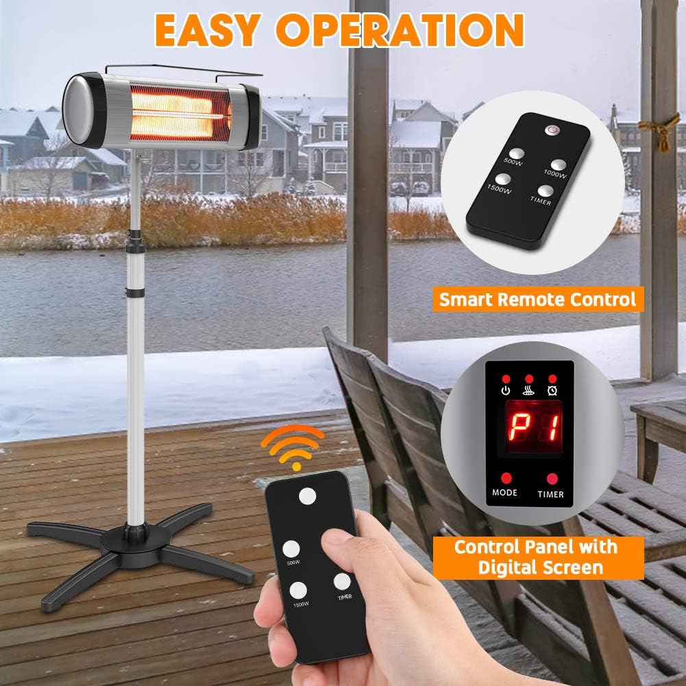 Electric Infrared Patio Heater, Freestanding with Remote Control and 24H Timer H669