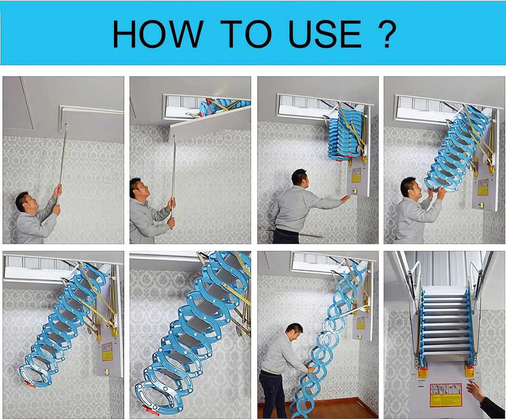 Blue Carbon Steel Folding Attic Ladder 9.8ft R537