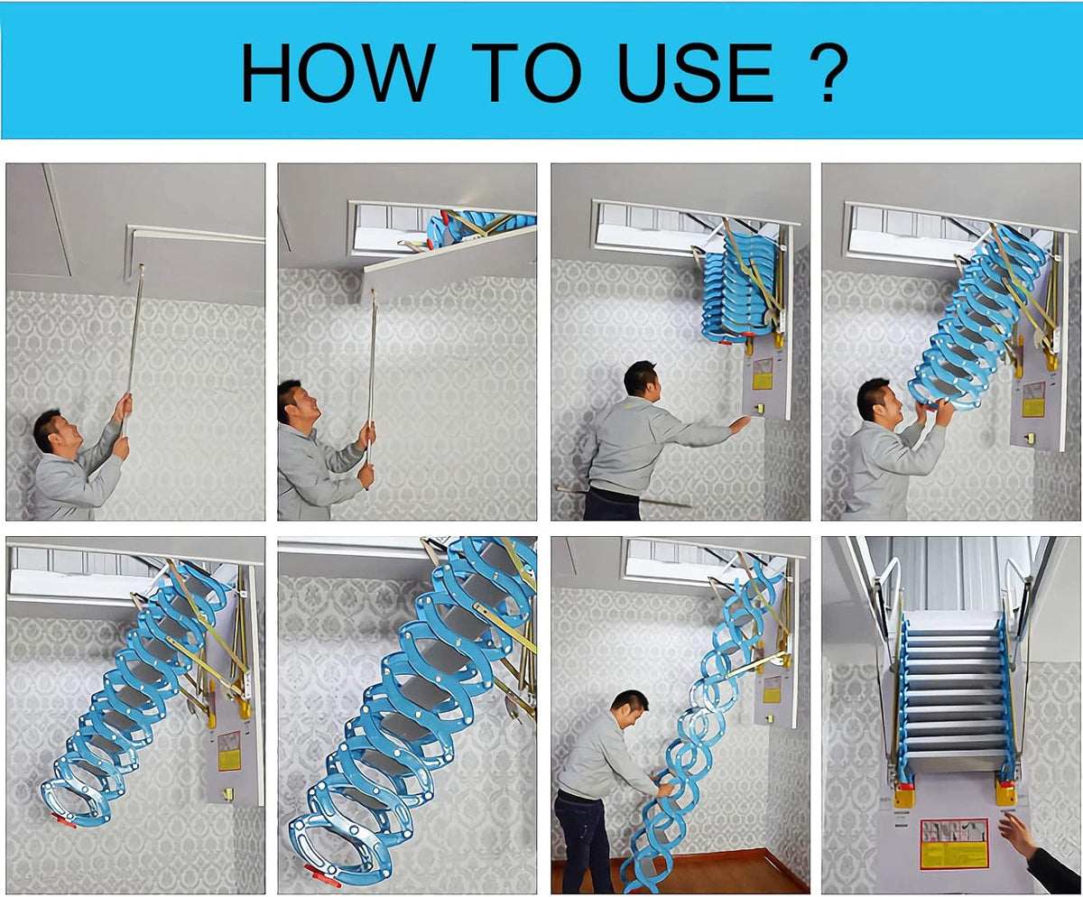 Blue Carbon Steel Folding Attic Ladder 9.8ft R537