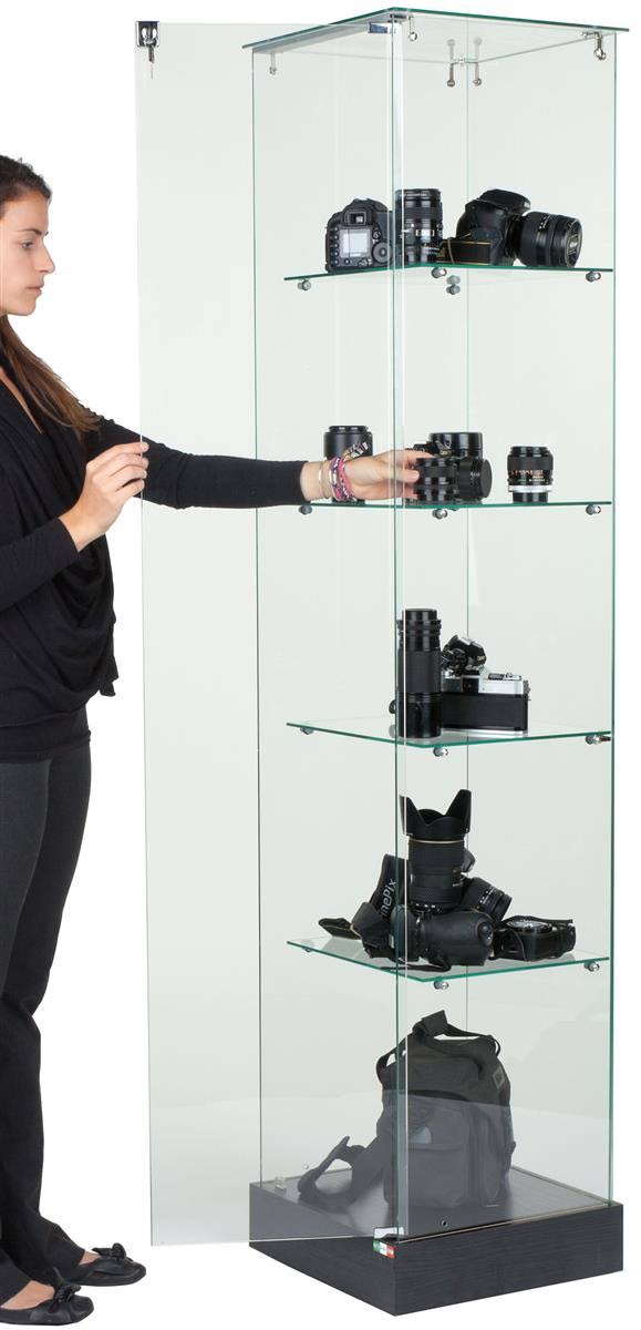 15x22 Glass Display Case with 4 Fixed-Height Shelves F804