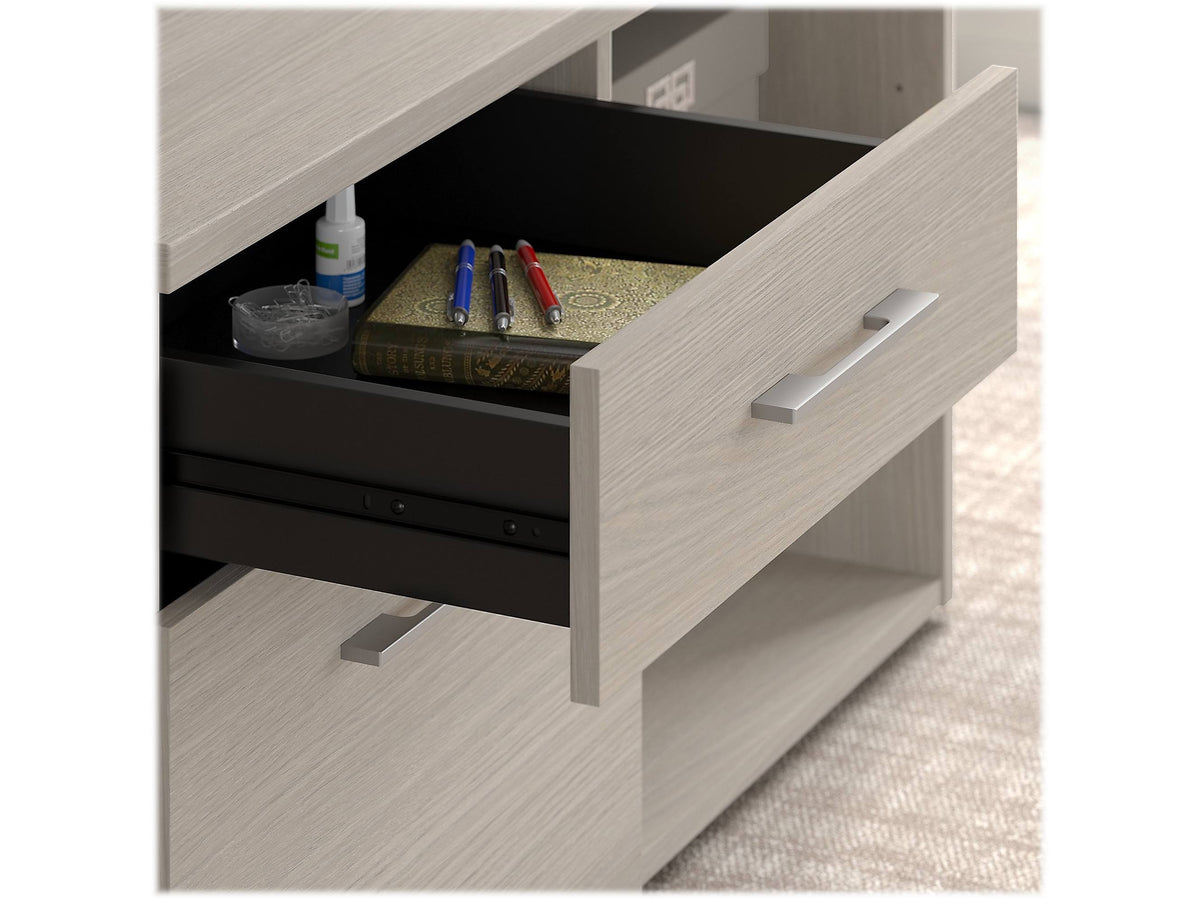 Sand Oak Low Storage Cabinet with Drawers and Shelves X159672