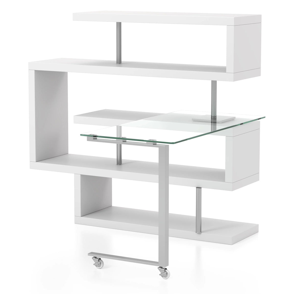 White Wood and Metal L-Shape Bookcase Desk G99829