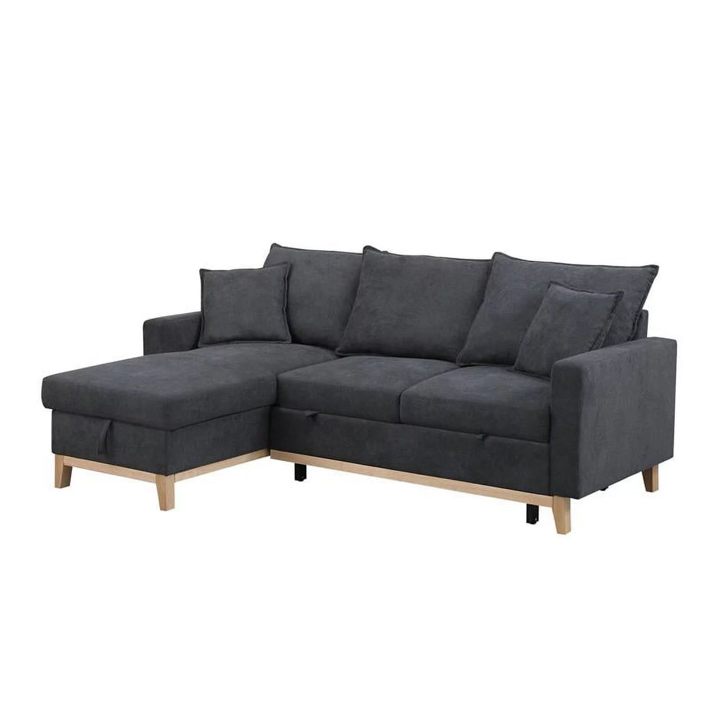 Dark Gray Fabric Reversible Sleeper Sectional with Storage Chaise V355