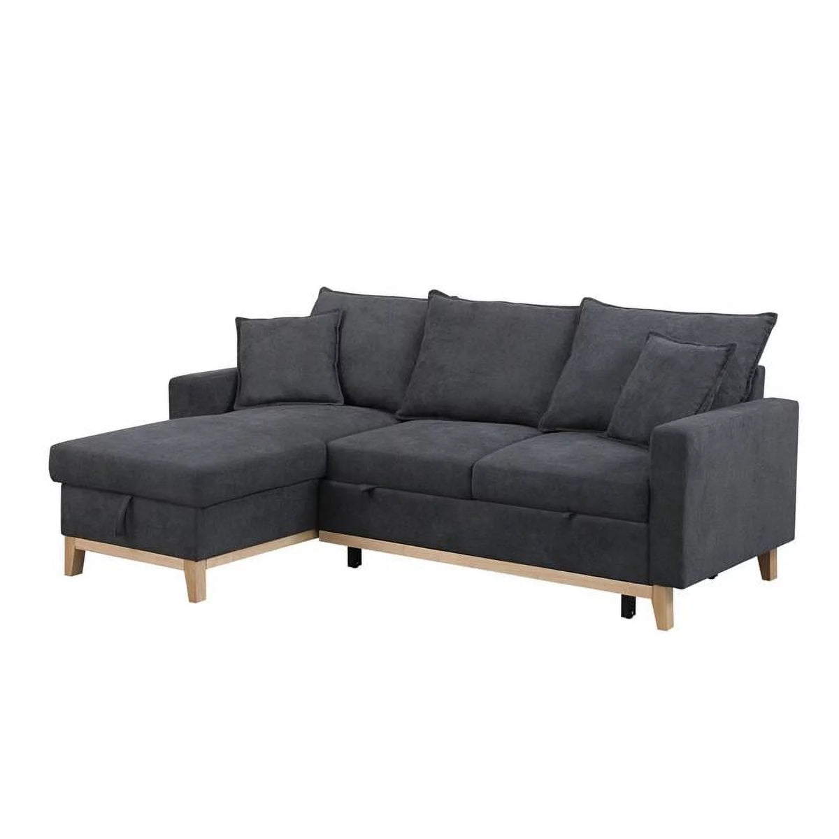 Dark Gray Fabric Reversible Sleeper Sectional with Storage Chaise V355
