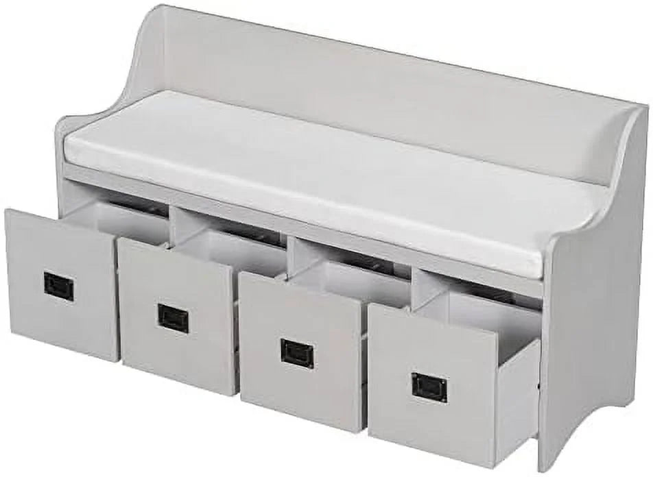 48" Entry Bench with Removable Cushion and 4 Drawers White J869578