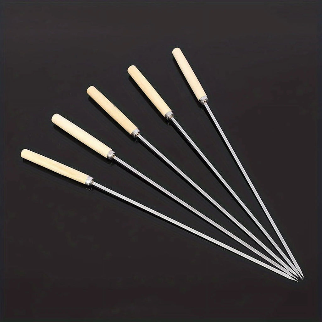 10pcs Stainless Steel Barbecue Skewers with Wooden Handle 13 Inches O489