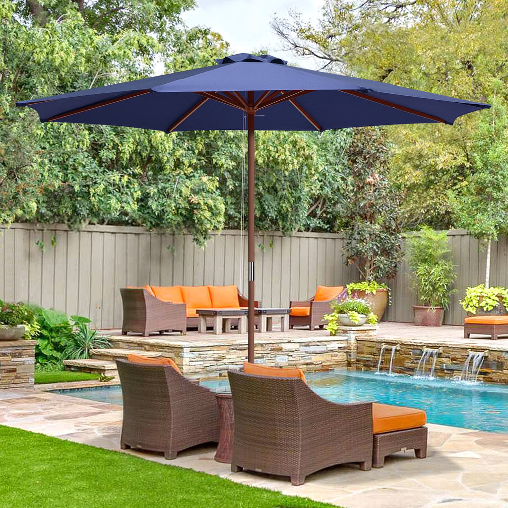9ft Wooden Pole Patio Umbrella 8 Ribs U859019