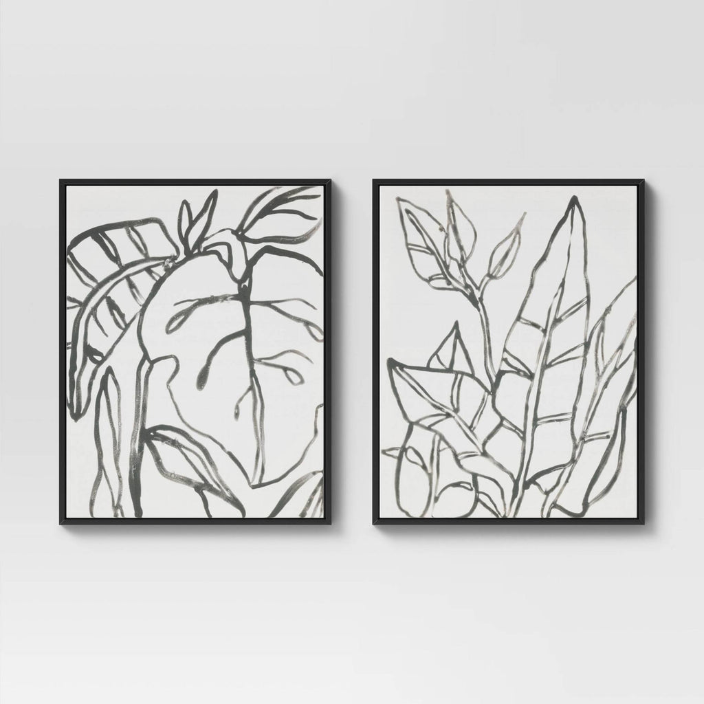 Botanical Sketch Framed Wall Canvas White/Black A973399