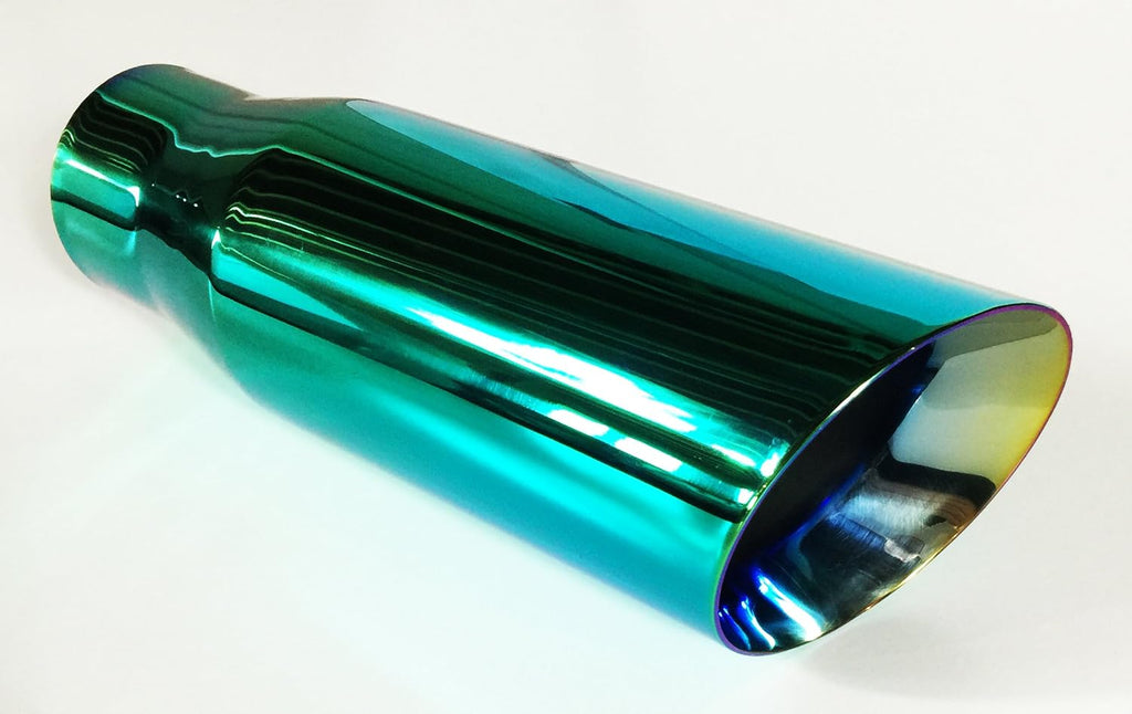 Exhaust Tip 4.00" OD 3.00" ID X 12.00" Long 3.00" Inlet Double Wall Stainless Steel Burned Color Green Pack of 2 Z18594