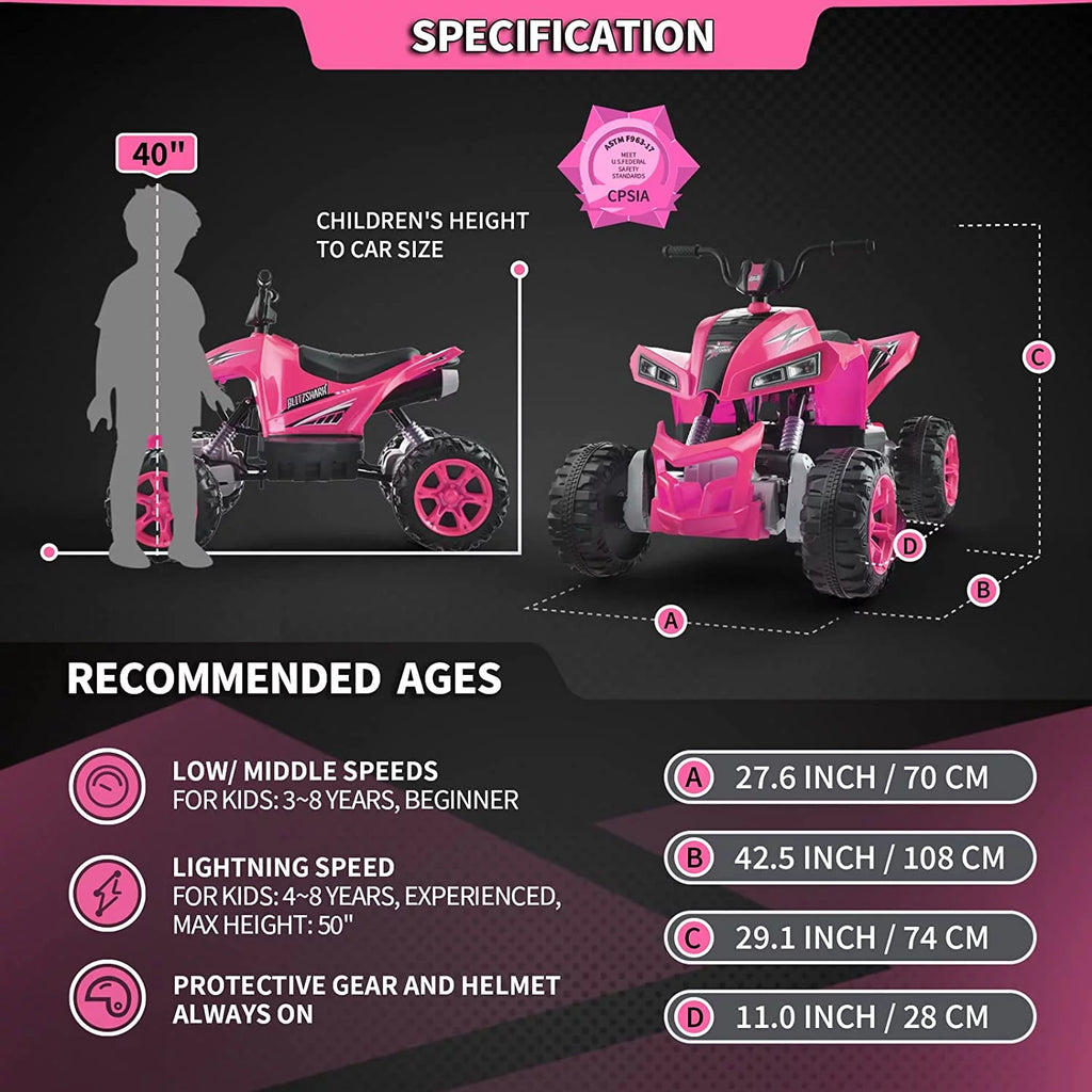 24V Kids Ride on ATV 4WD Quad 4-Wheeler C64420