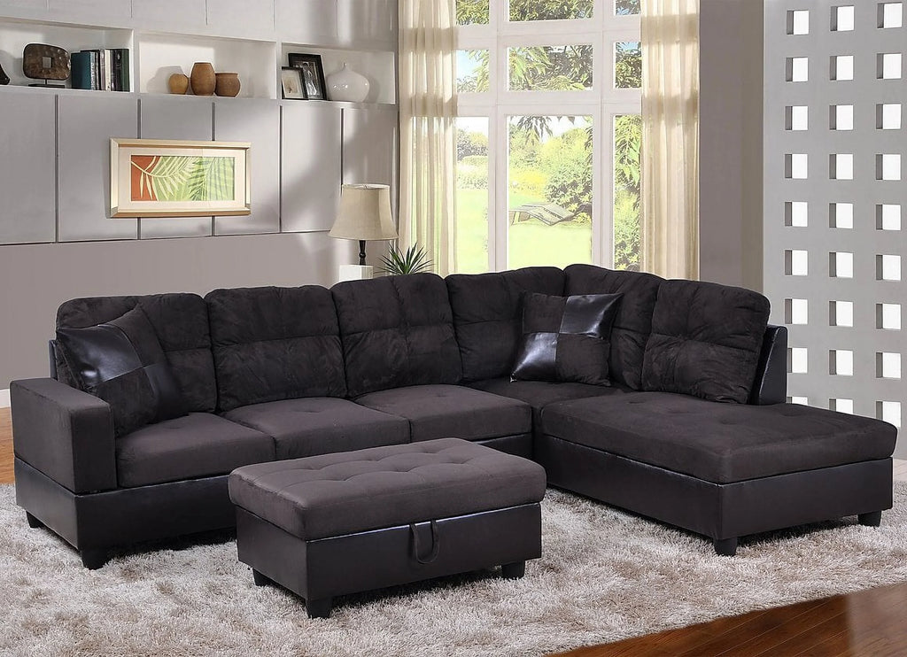 103.5" Wide Corner Microfiber Sectional Sofa with Storage Ottoman N22911