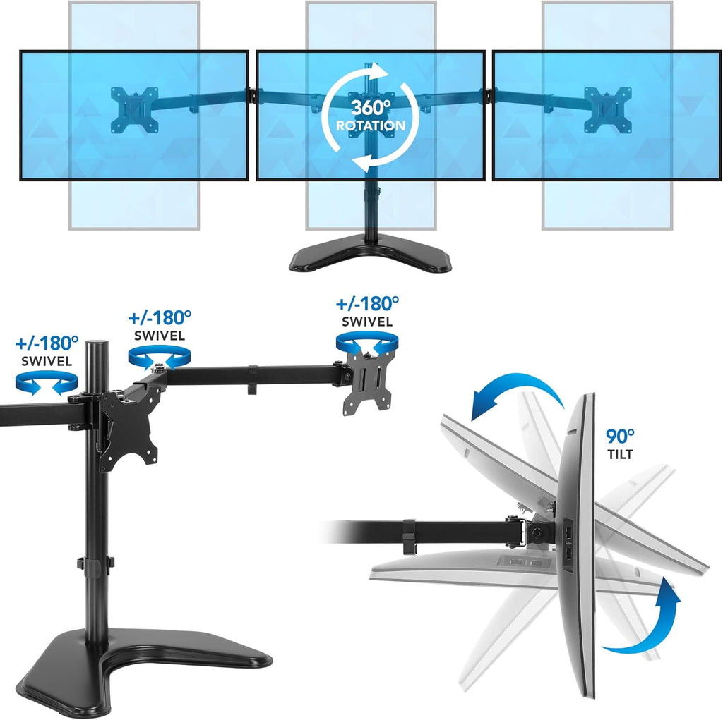Triple Monitor Stand Freestanding Computer Desk Mount for 27 Inch Monitors VESA 75 100 T41425