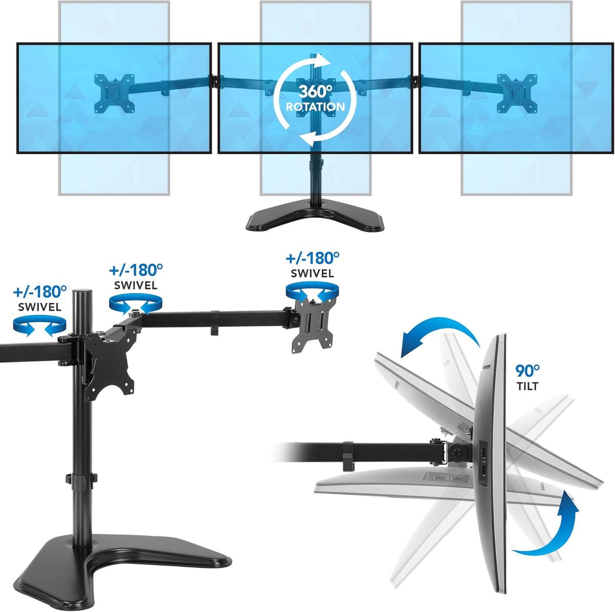 Triple Monitor Stand Freestanding Computer Desk Mount for 27 Inch Monitors VESA 75 100 T41425
