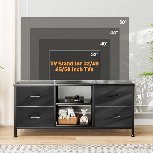 Black Wood Veins TV Stand with 4 Fabric Drawers L2896