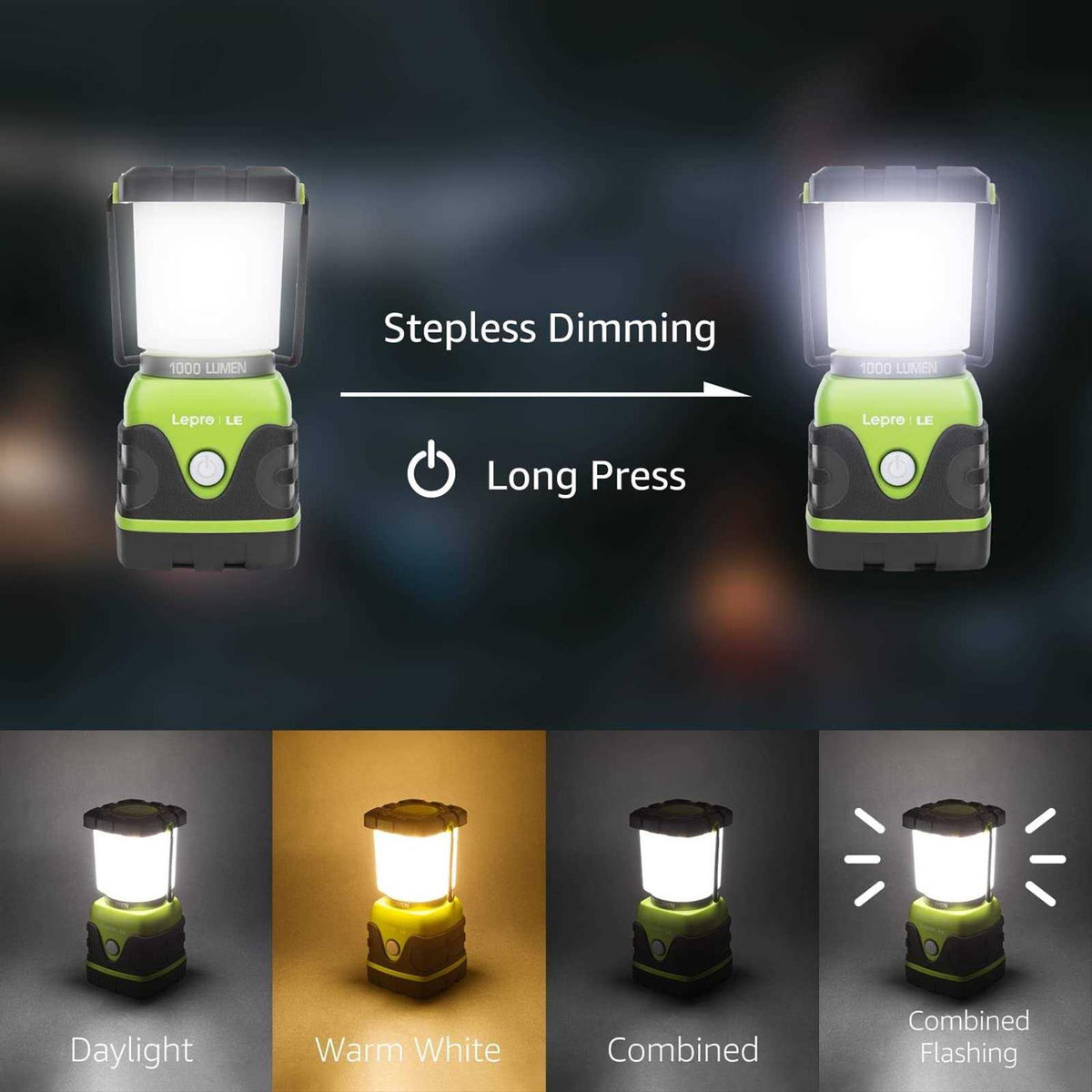 LED Camping Lantern Battery Powered 1000LM 4 Light Modes X14907