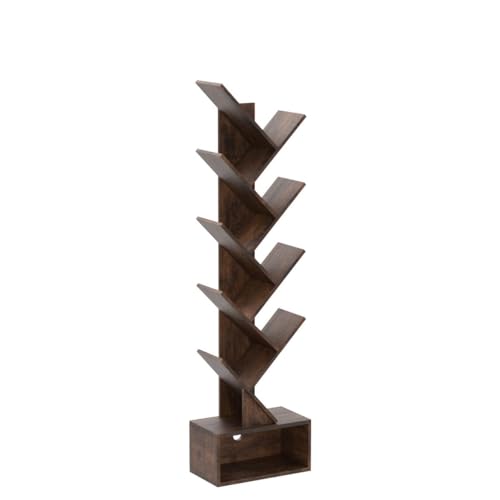 9 Tier Tree Bookshelf with Drawer, Greige Q331413