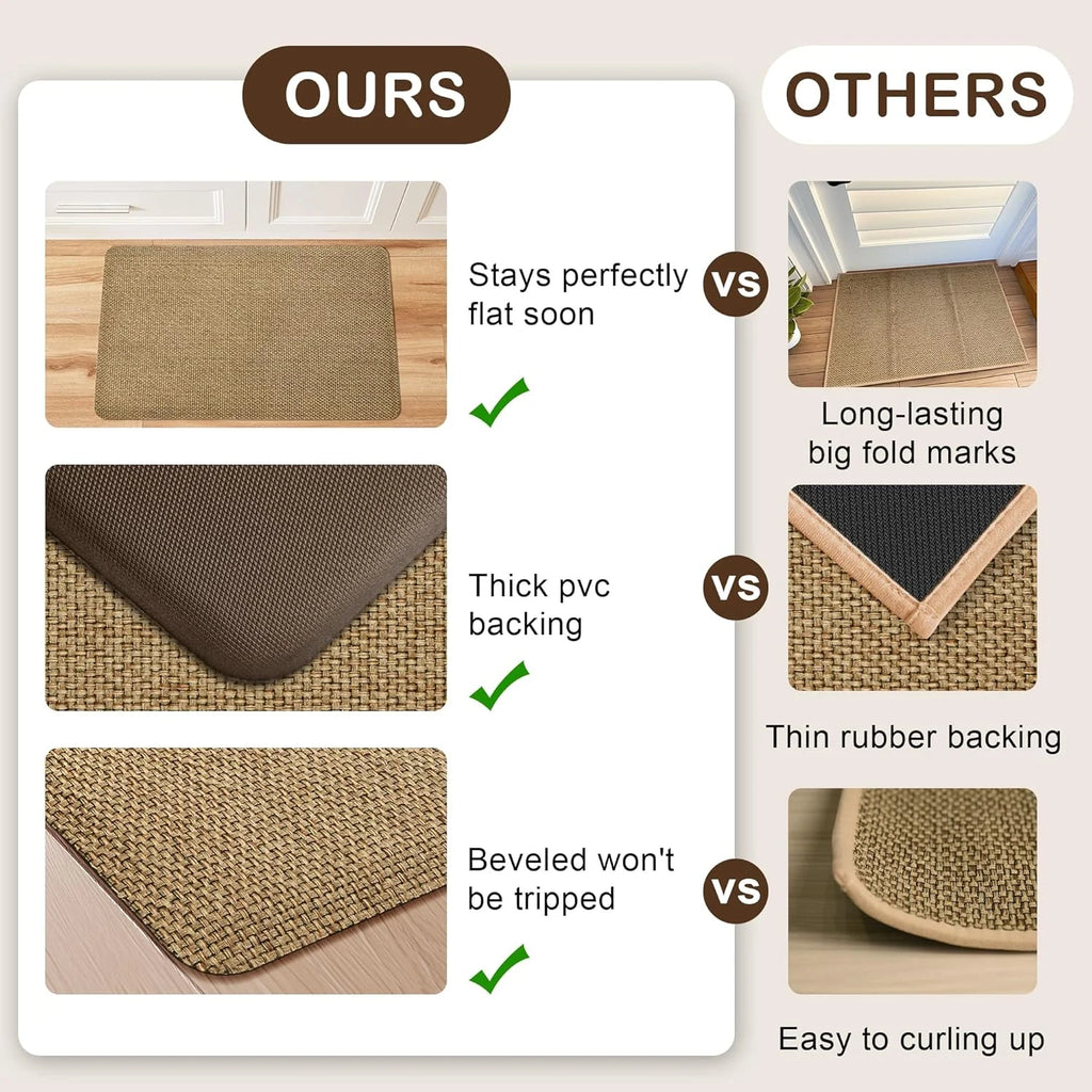 Beige Cushioned Anti-Fatigue Kitchen Mats 2PCS 17.3"x28" 17.3"x47" G96855