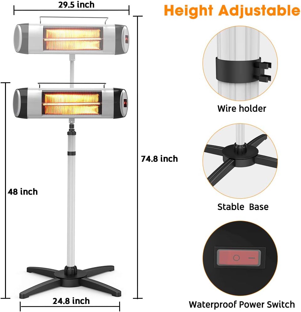 Electric Infrared Patio Heater, Freestanding with Remote Control and 24H Timer H669