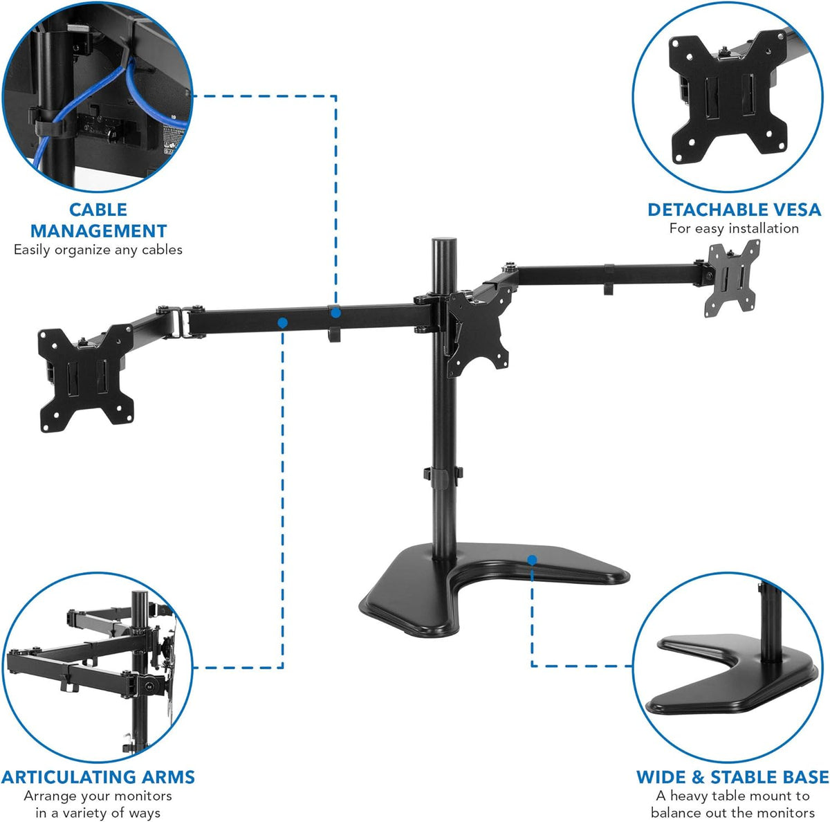 Triple Monitor Stand Freestanding Computer Desk Mount for 27 Inch Monitors VESA 75 100 T41425
