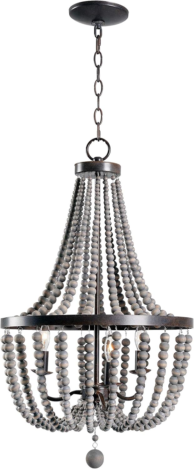 3 Lt Wood Bead Chandelier T80160