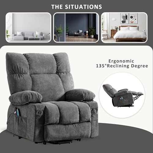 Gray Power Lift Recliner Chair with Heat and Massage Y477