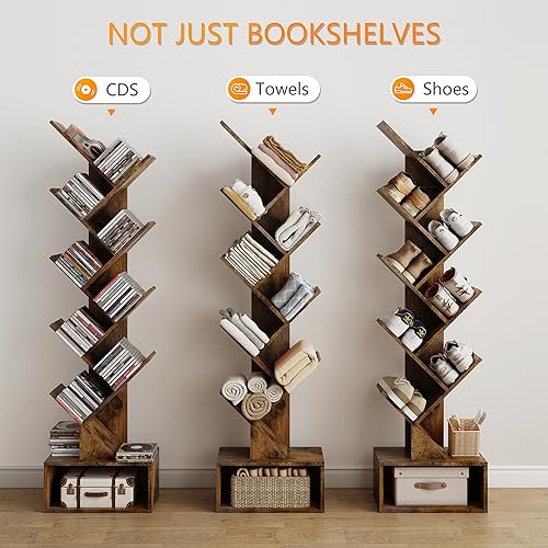 9 Tier Tree Bookshelf with Drawer, Greige Q331413