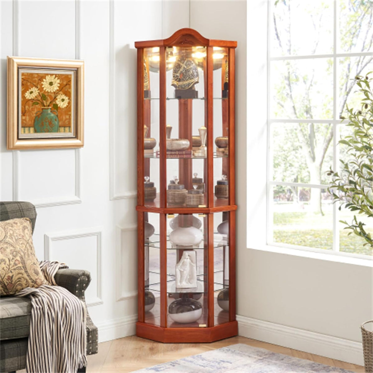 Curio Glass Corner Cabinet with Lights R3250