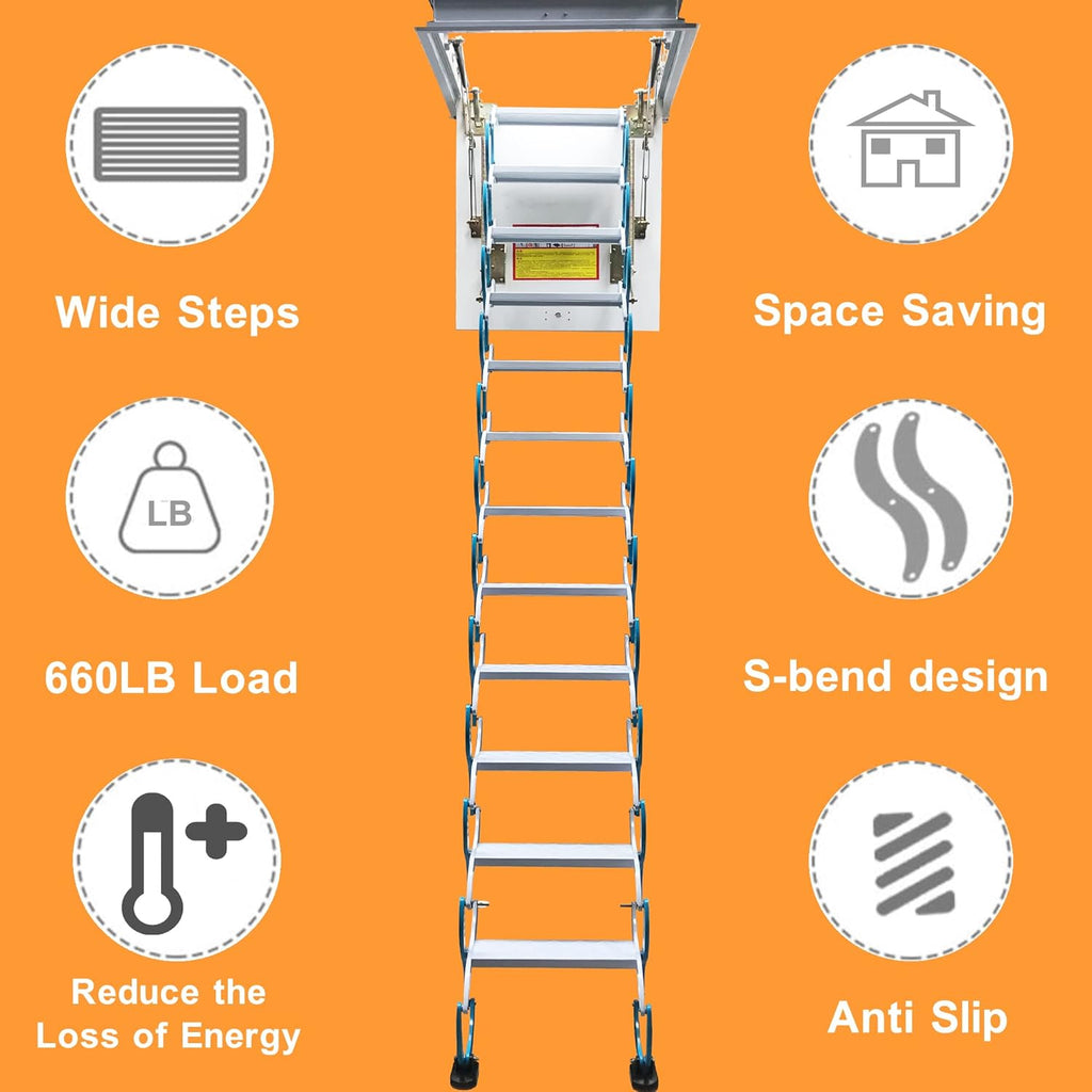 Blue Carbon Steel Folding Attic Ladder 9.8ft R537