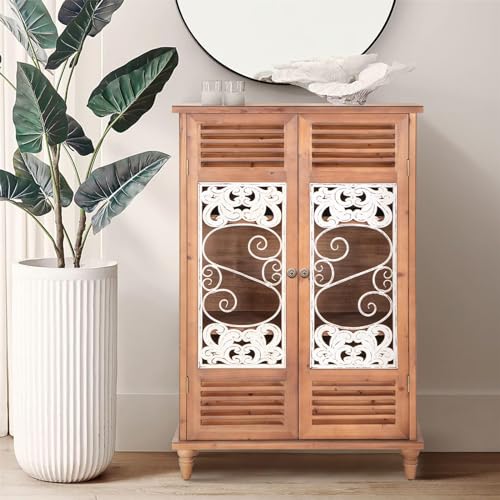 Accent Cabinet with 2 Doors Distressed Storage Cabinet with Carved Pattern H9816