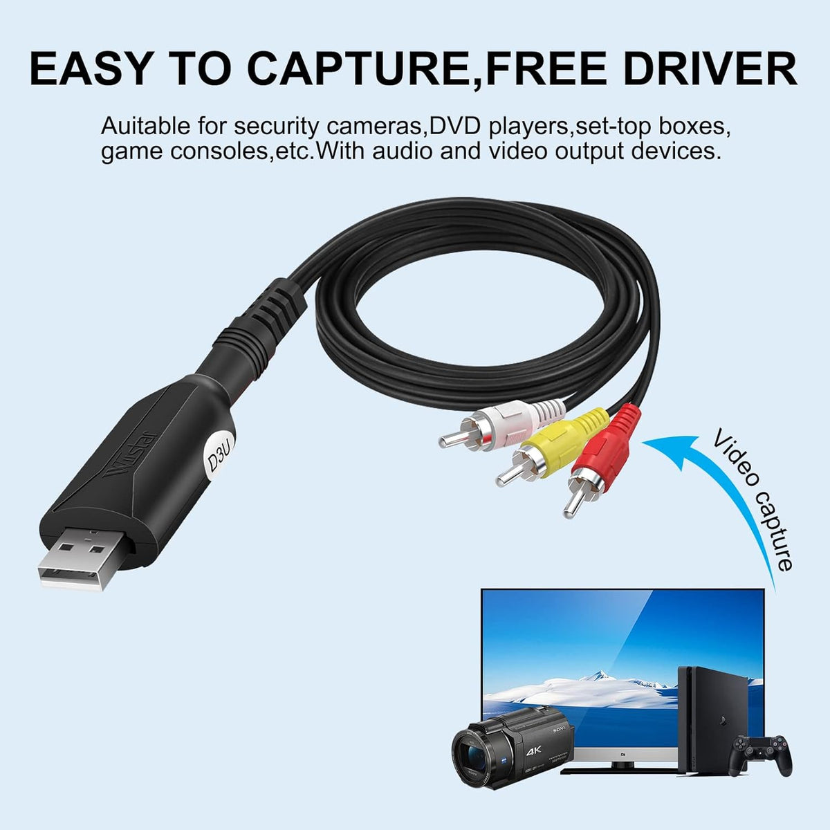 USB 2.0 AV RCA Video Audio Capture Card Adapter D36129