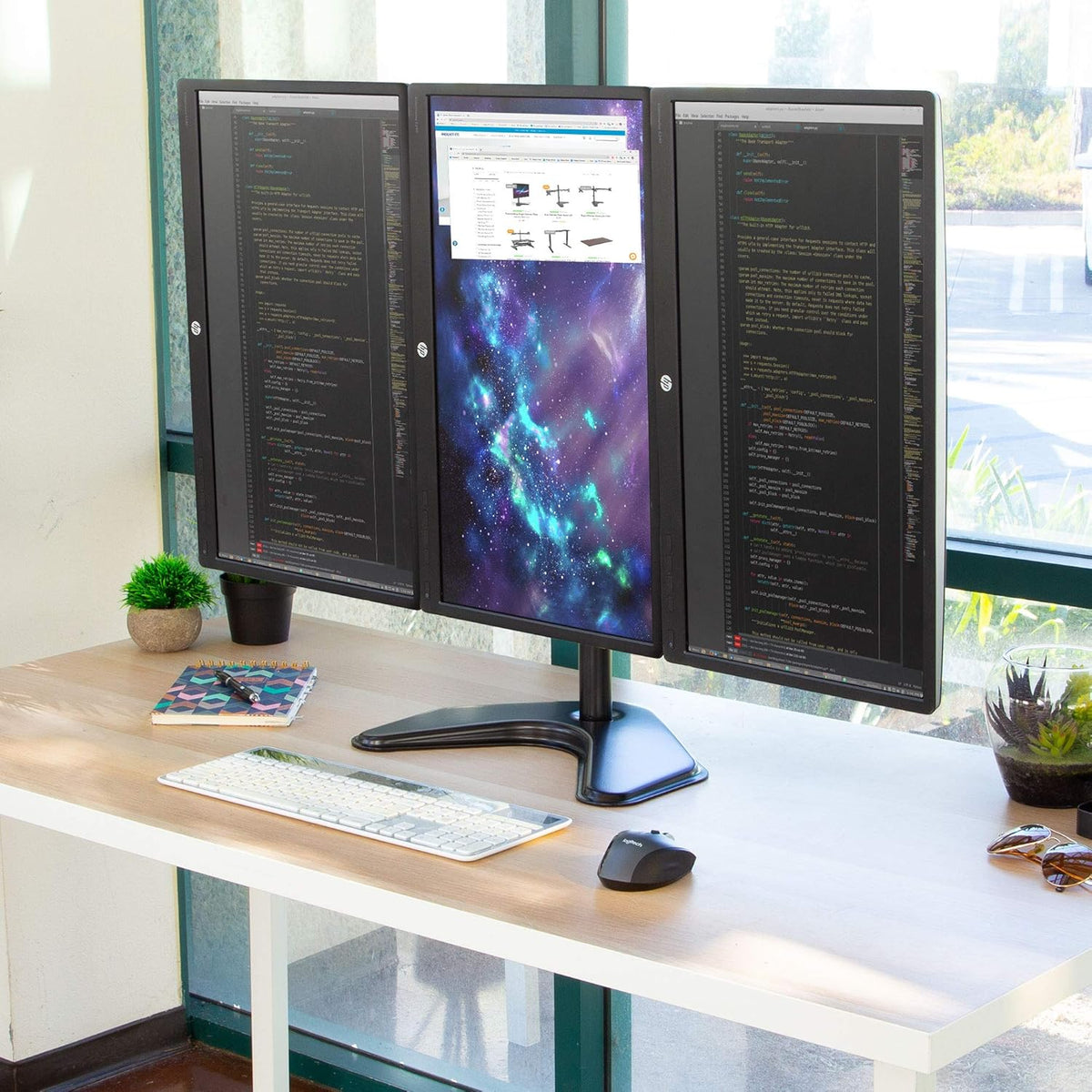 Triple Monitor Stand Freestanding Computer Desk Mount for 27 Inch Monitors VESA 75 100 T41425
