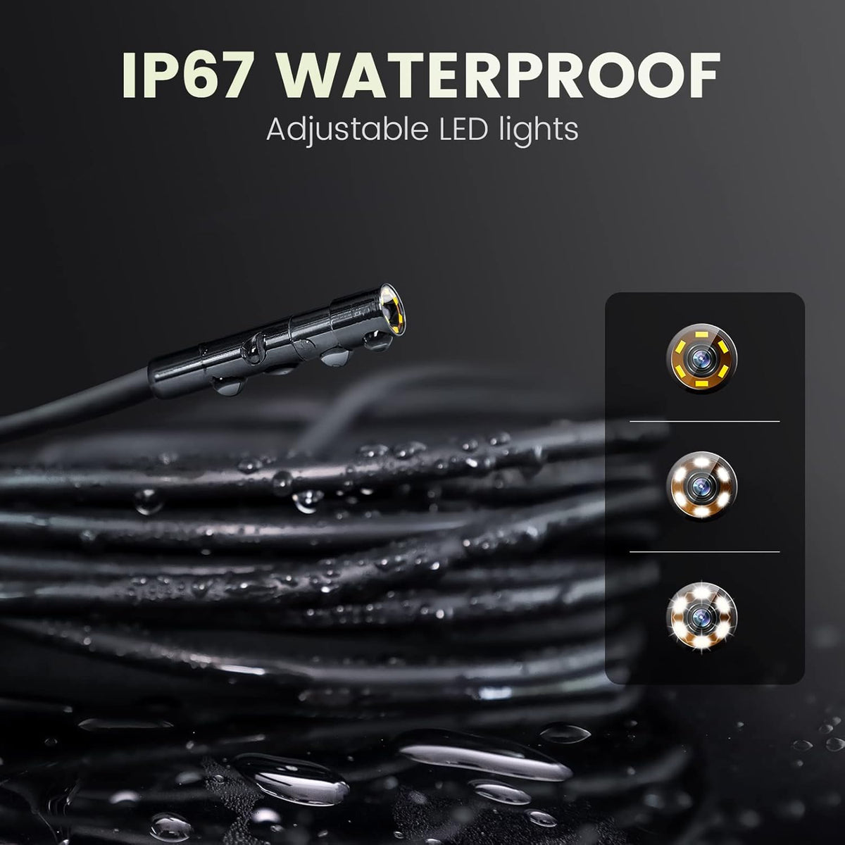 1080P HD Borescope Inspection Camera with 6 LED Lights and 16.4ft Semi-Rigid Gooseneck I6043