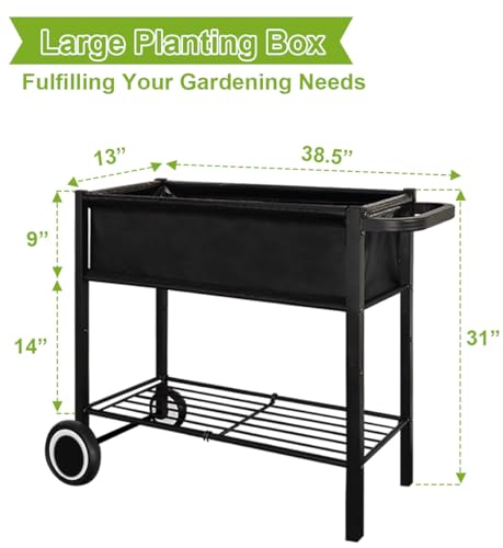 Black Raised Garden Bed with Legs on Wheels B18979