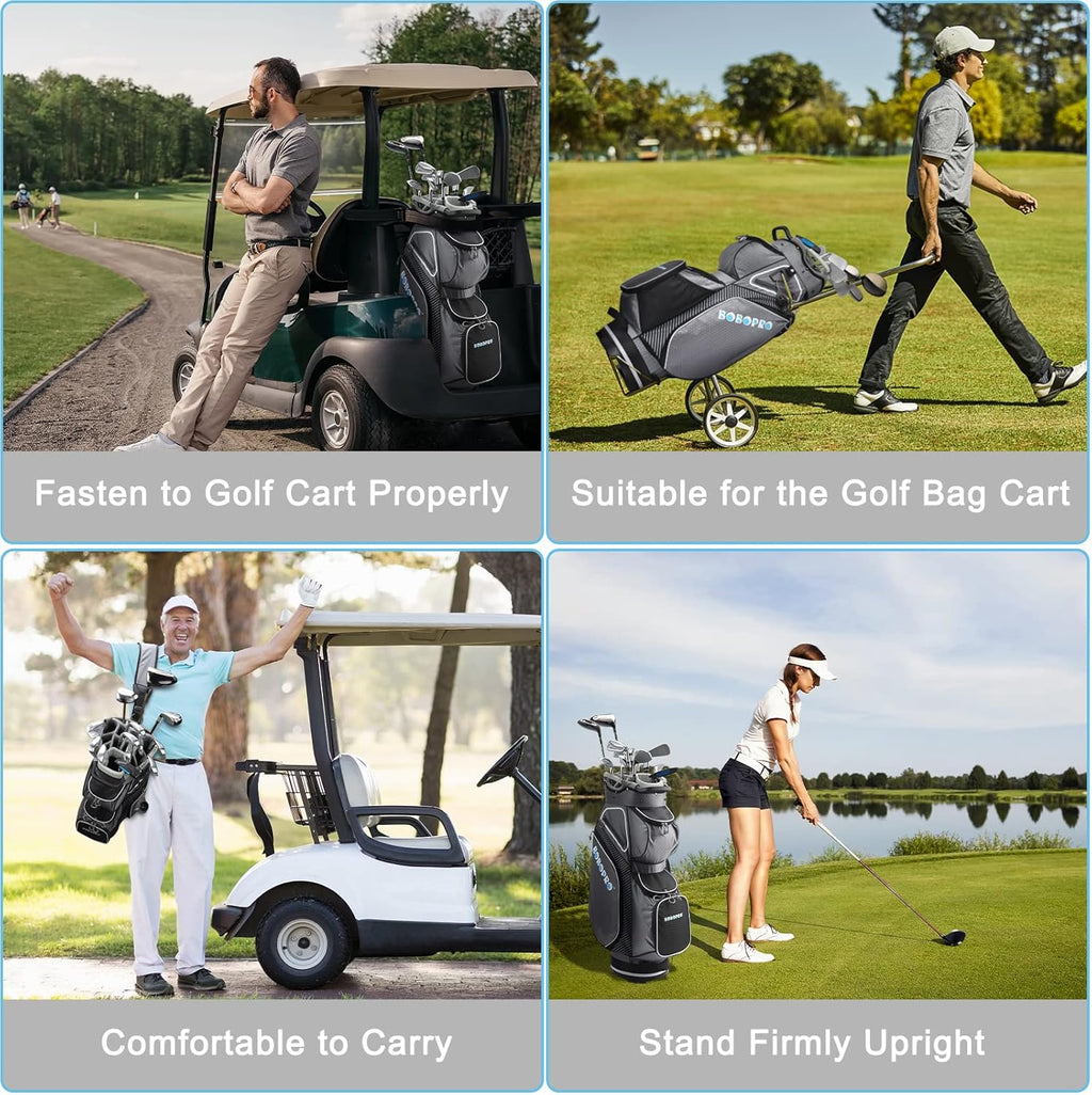 Golf Cart Bag with 14 Way Divider Top, 8 Pockets, Cooler Pouch, Rain Hood, Dust Cover, Detachable Single Strap Y47814