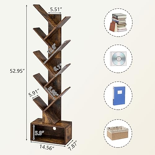 9 Tier Tree Bookshelf with Drawer, Greige Q331413