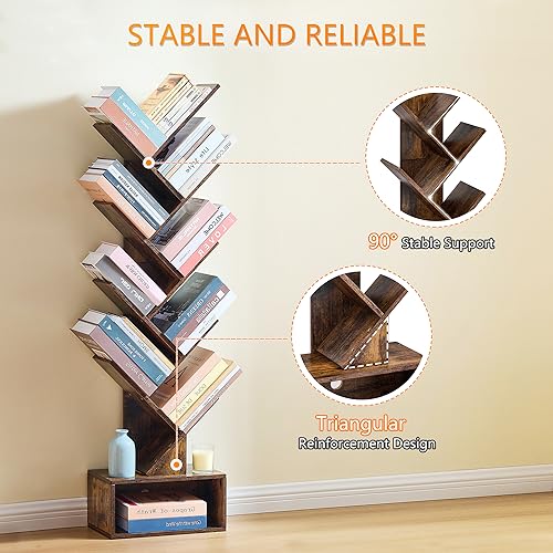 9 Tier Tree Bookshelf with Drawer, Greige Q331413