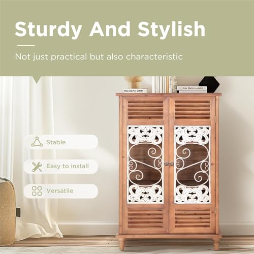 Accent Cabinet with 2 Doors Distressed Storage Cabinet with Carved Pattern H9816
