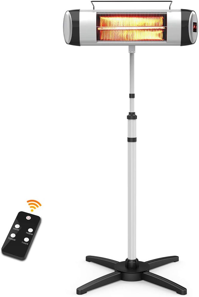 Electric Infrared Patio Heater, Freestanding with Remote Control and 24H Timer H669