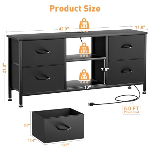 Black Wood Veins TV Stand with 4 Fabric Drawers L2896
