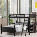 Twin Over Full Wood Loft Bunk Bed with Cabinet, Ladders, Shelves and Safety Rail N94790