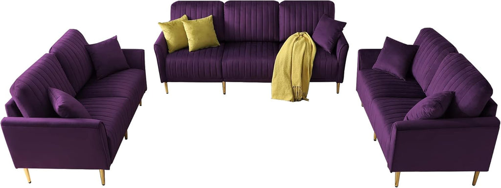 3-Piece Velvet Purple Sectional Sofa Set G1076