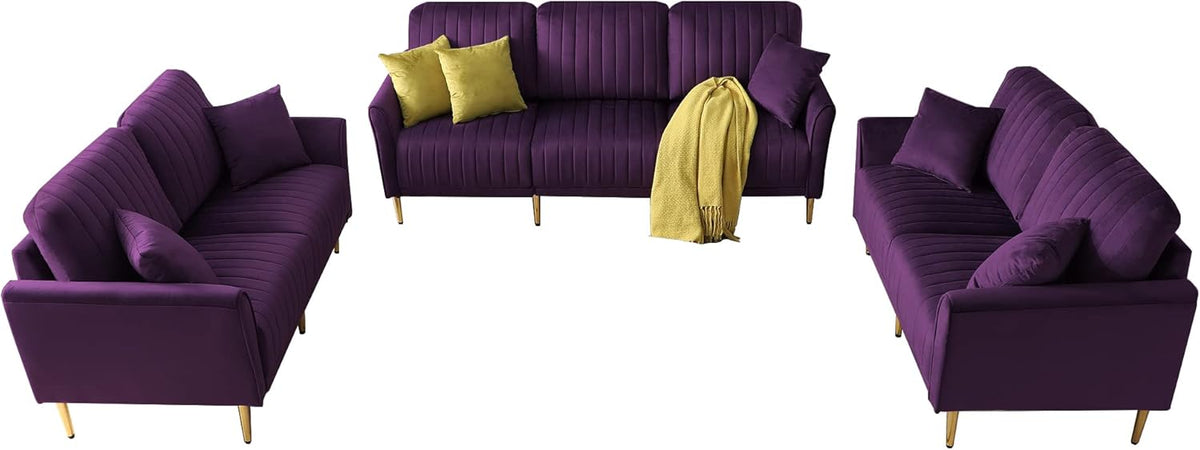 3-Piece Velvet Purple Sectional Sofa Set G1076