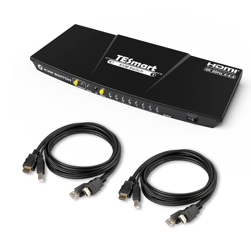 HDMI KVM Switch 4 Port 4K @60Hz 4x1 with 2 Pcs 5ft KVM Cables USB 2.0 Red I952727